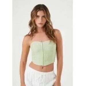 Forever 21 Hook-and-Eye Bustier Tube Top Light Green Strapless Crop Top Large